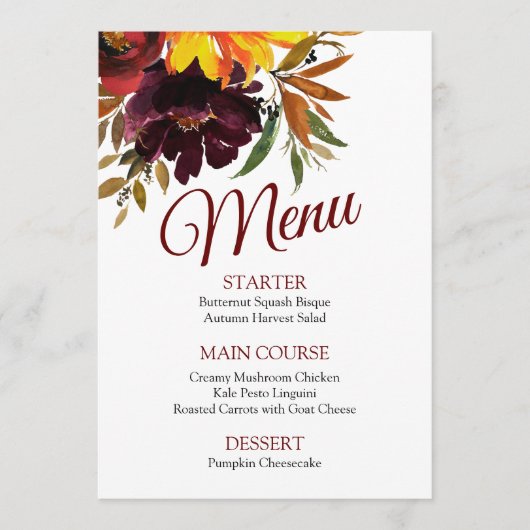 Menu Automne dans l'amour (Devant)