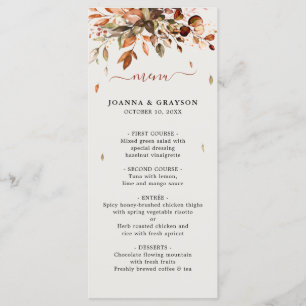 Menu Automne Feuilles Russe Pays Boho Mariage