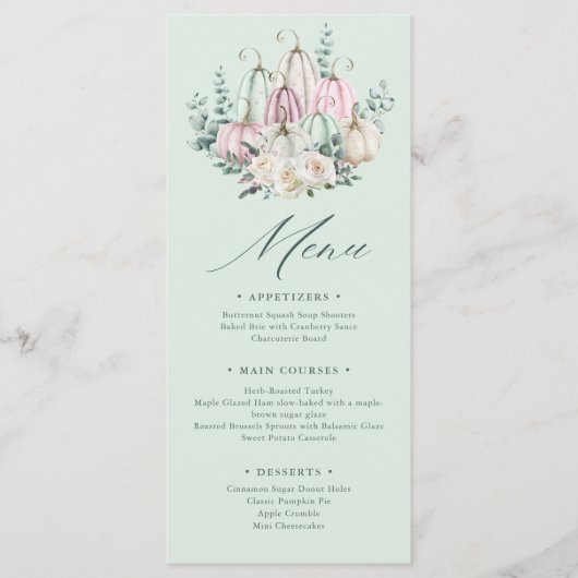 Menu Automne Floral Citrouille Thanksgiving Dîner (Devant)