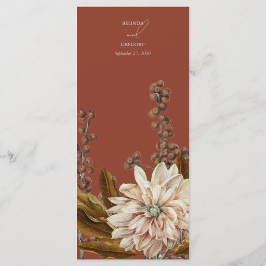 Menu Automne Floral Terracotta Mariage de automne d'aqu (Dos)