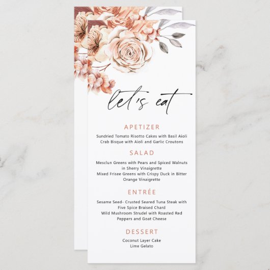 Menu Automne, Menu Mariage, Menu Automne Floral (Devant / Derrière)