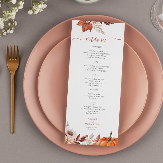 Menu automne moderne mariage de feuillage de terre cuit