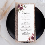 Menu Automne Romance Aquarelle Mariage Floral<br><div class="desc">Ce menu mariage est composé de bouquets de fleurs d'aquarelle de dahlias,  de roses de jardin et de pivoines en rouge bordeaux,  marron,  rose roux sur les feuilles d'automne. Pour une personnalisation plus avancée de cette conception,  cliquez sur le BOUTON OUTIL DESIGN BLEU. Des articles correspondants sont également disponibles.</div>
