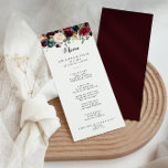 Menu Automne Russe Bourgogne Dîner Moderne Calligraphie<br><div class="desc">Cette carte de menu pour dîner calligraphie moderne et rustique bordeaux automne est parfaite pour un mariage simple. Le design est composé de fleurs bordeaux, rouges, navales, bleues et rousses rayonnantes et gracieuses peintes à la main, inspirant la beauté naturelle. Ce menu peut être utilisé pour une réception de mariage,...</div>