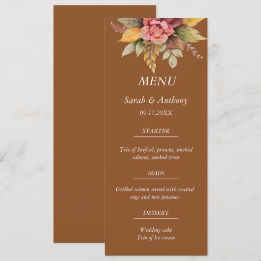 Menu Automne Terracotta Automne Floral Mariage de autom (Devant / Derrière)