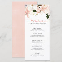 Menu baby shower à fleurs de lys floraux