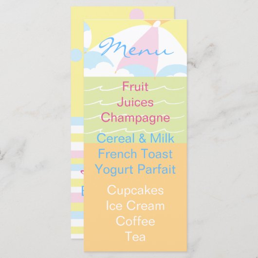 Menu baby shower Beach Ball (Devant / Derrière)