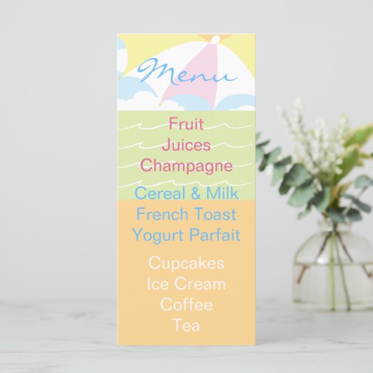 Menu baby shower Beach Ball (Debout devant)