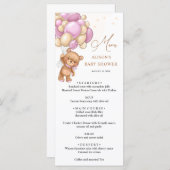 Menu Baby shower Bear Pink Ballots (Devant / Derrière)