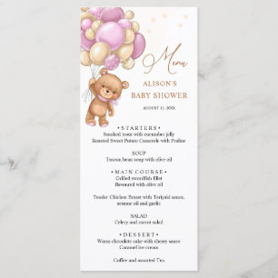 Menu Baby shower Bear Pink Ballots