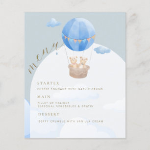Menu Baby shower Bleu Hot Air Bear Arch