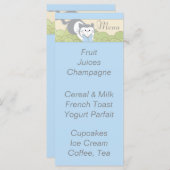 Menu baby shower "Blue Cat Library" (Devant / Derrière)