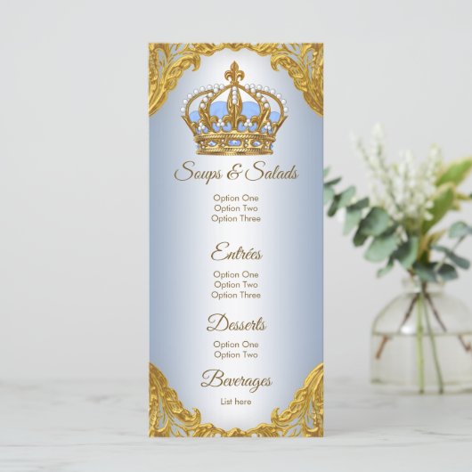 Menu Baby shower Blue Gold (Debout devant)