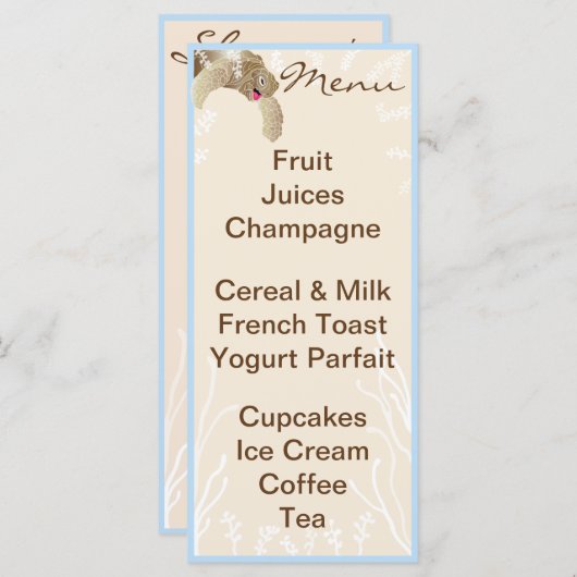 Menu baby shower "BlueTurtle" (Devant / Derrière)