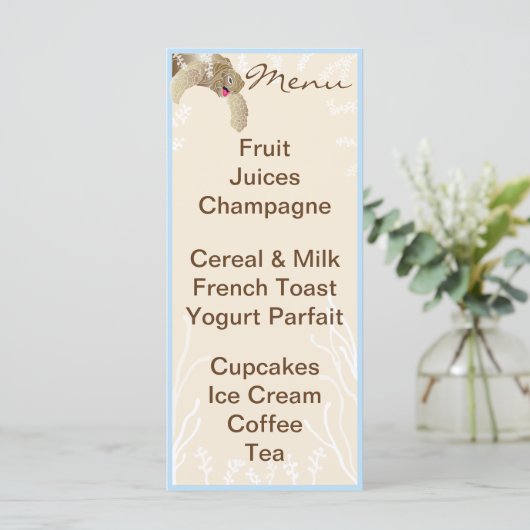 Menu baby shower "BlueTurtle" (Debout devant)