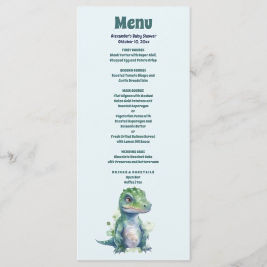 Menu Baby shower Boy Dinosaur (Devant)