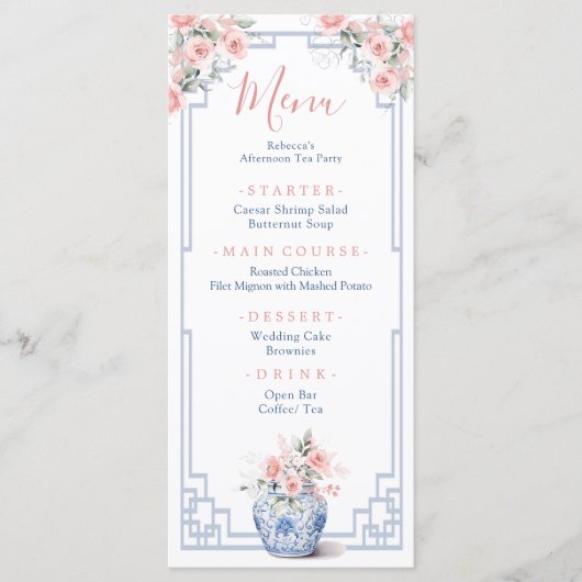 Menu Baby shower Chinoiserie Jar Ginger Rose (Devant)