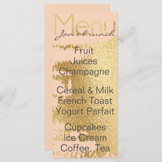 Menu baby shower "Classic Gold/Pink" (Devant / Derrière)
