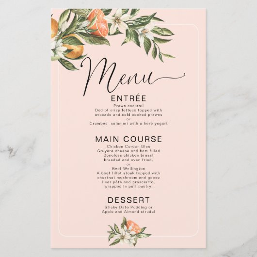 Menu Baby shower Clementine Little Cutie Rose (Devant)