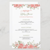 Menu Baby shower de boue florale or et rose (Devant / Derrière)