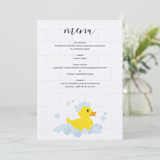 Menu Baby shower de canard en caoutchouc (Debout devant)