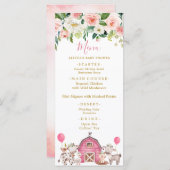 Menu Baby shower de ferme rose fille (Devant / Derrière)