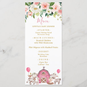 Menu Baby shower de ferme rose fille