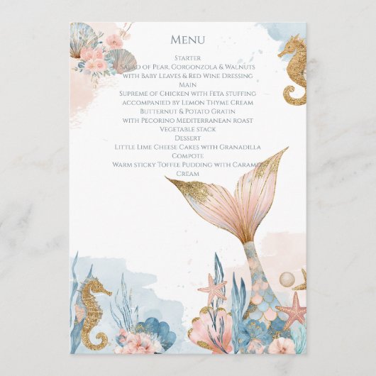 Menu Baby shower de la queue de sirène rose (Devant)