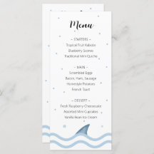 Menu Baby shower de requin avec fin de requin et b