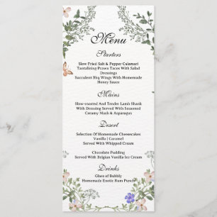 Menu Baby-Shower Douce Bohème Verte et Fleurs pour Bébé