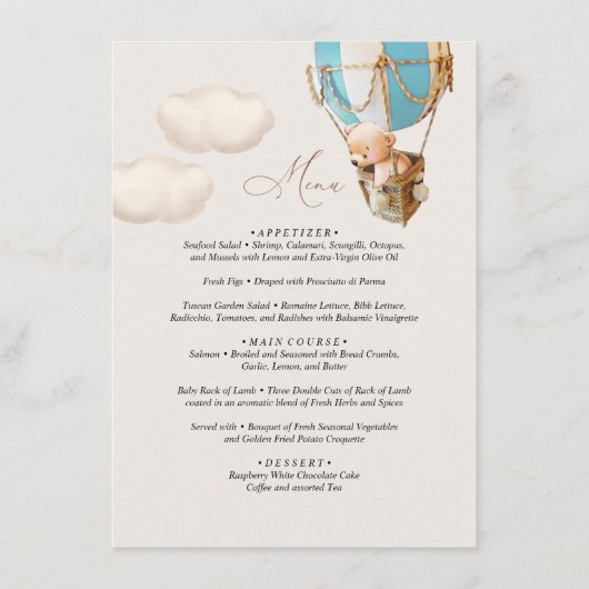 Menu Baby shower d'ours (Devant)