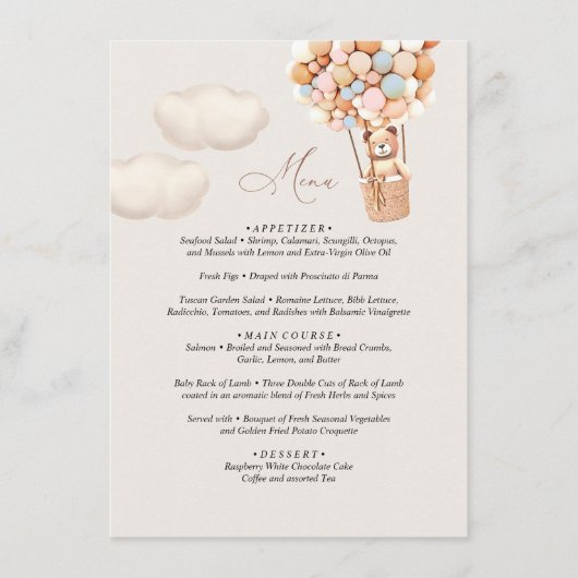 Menu Baby shower d'ours (Devant)