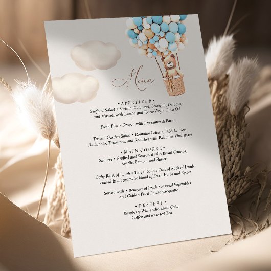 Menu Baby shower d'ours