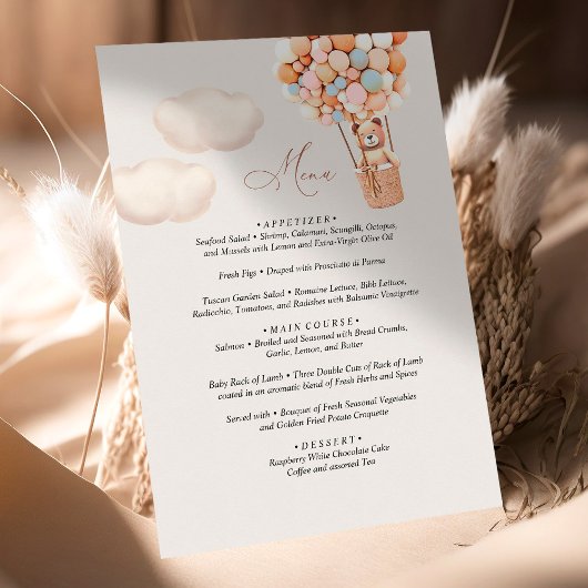 Menu Baby shower d'ours