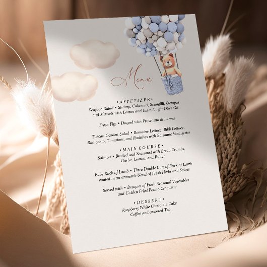 Menu Baby shower d'ours