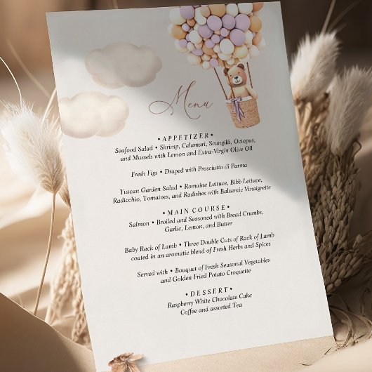 Menu Baby shower d'ours