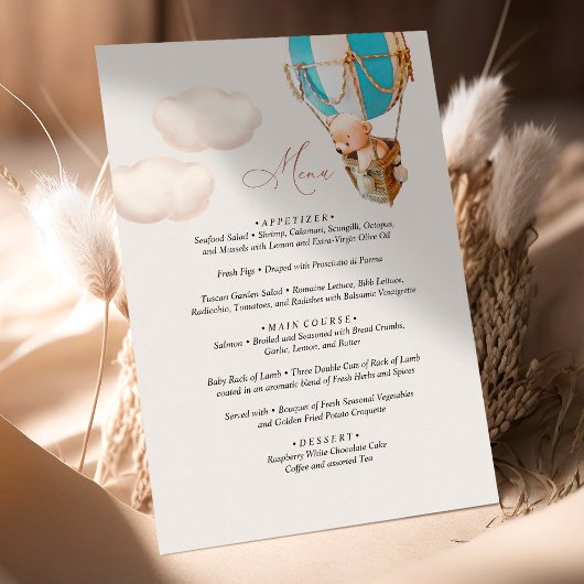Menu Baby shower d'ours