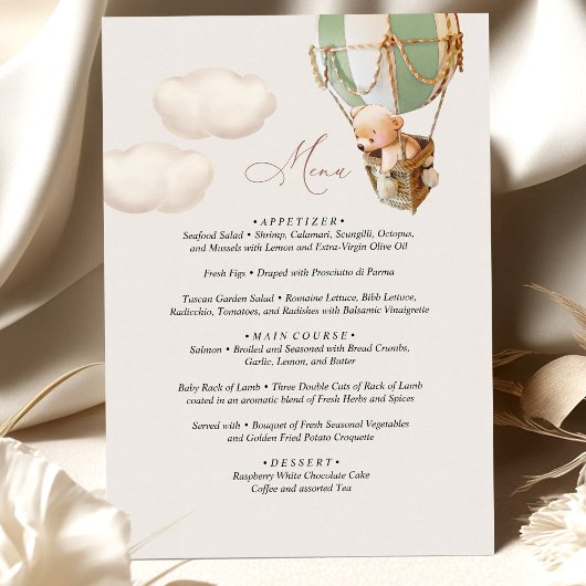 Menu Baby shower d'ours