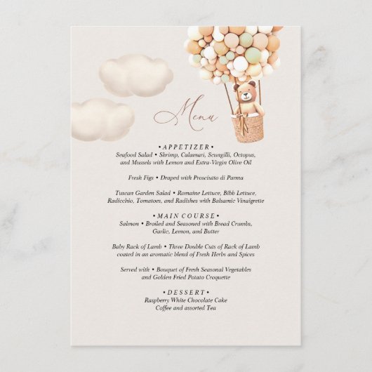 Menu Baby shower d'ours (Devant)