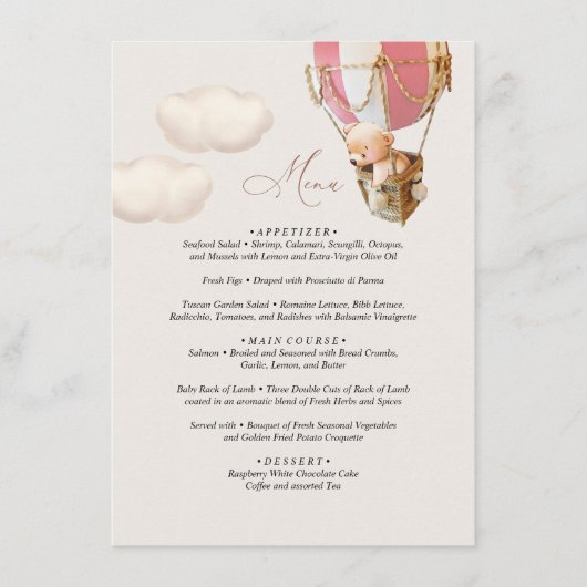 Menu Baby shower d'ours (Devant)