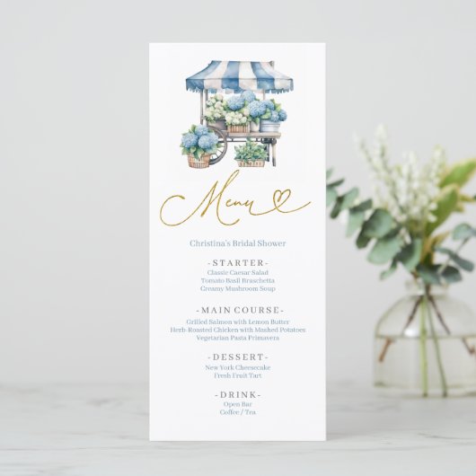 Menu Baby shower Dusty Blue Hydrangea (Debout devant)