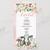 Menu Baby shower Fille Florale d'animal de ferme (Devant / Derrière)