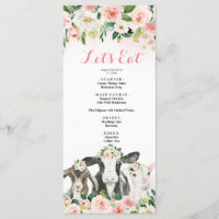 Menu Baby shower Fille Florale d'animal de ferme