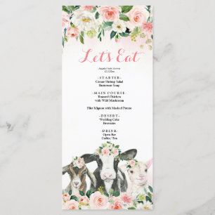 Menu Baby shower Fille Florale d'animal de ferme