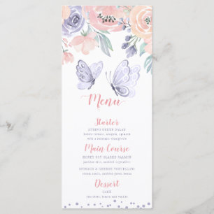 Menu Baby Shower Fille Papillon Floral Violet Rose