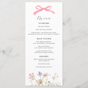 Menu Baby shower Fleur sauvage rose Bow