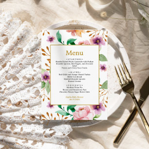 Menu Baby shower Fleurs Roses rose et violet