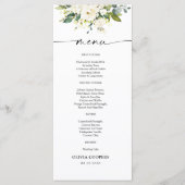 Menu Baby shower Floral Roses Blanches (Devant)