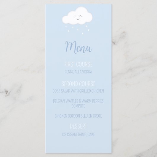 Menu Baby shower Garçon Blue Cloud (Devant)