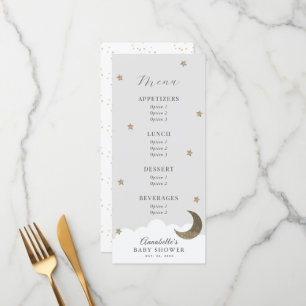 Menu Baby shower gris Twinkle Little Star Moon
